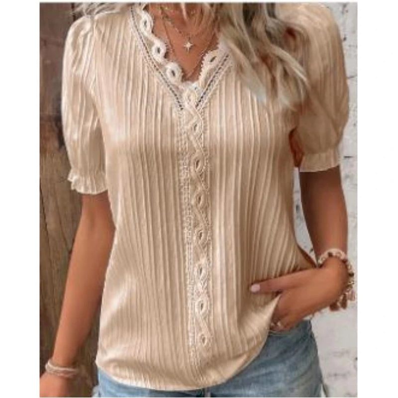 Luna Elegante Kanten Blouse voor Dames Zomerstijl met V-hals