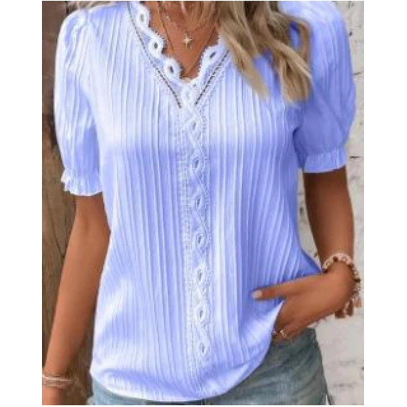 Luna Elegante Kanten Blouse voor Dames Zomerstijl met V-hals