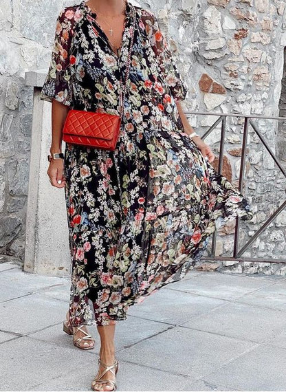 Casual Pofmouw Bloemen Maxi Jurk voor Dames