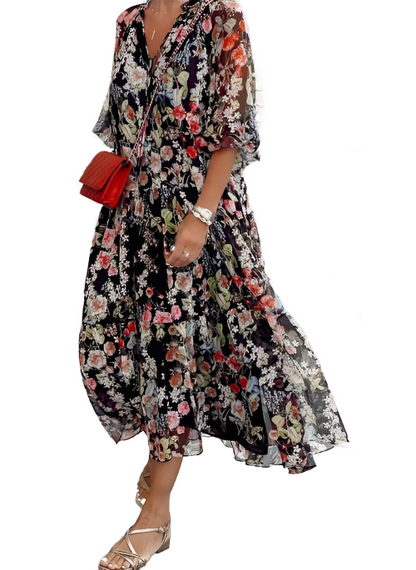 Casual Pofmouw Bloemen Maxi Jurk voor Dames