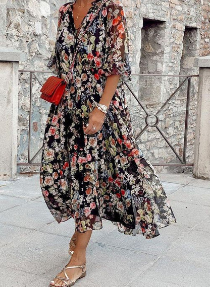 Casual Pofmouw Bloemen Maxi Jurk voor Dames