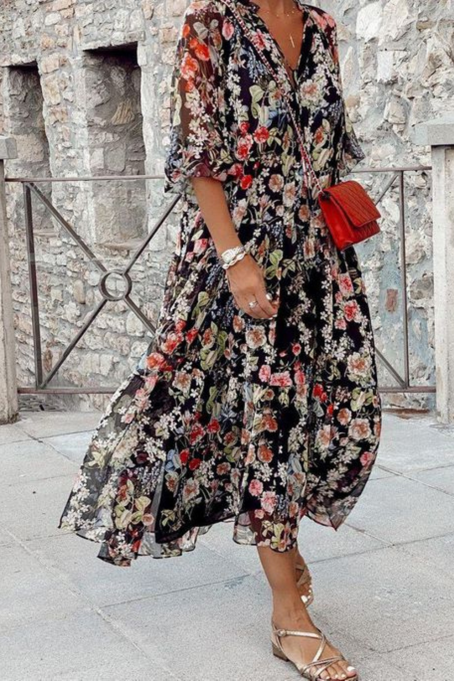 Casual Pofmouw Bloemen Maxi Jurk voor Dames