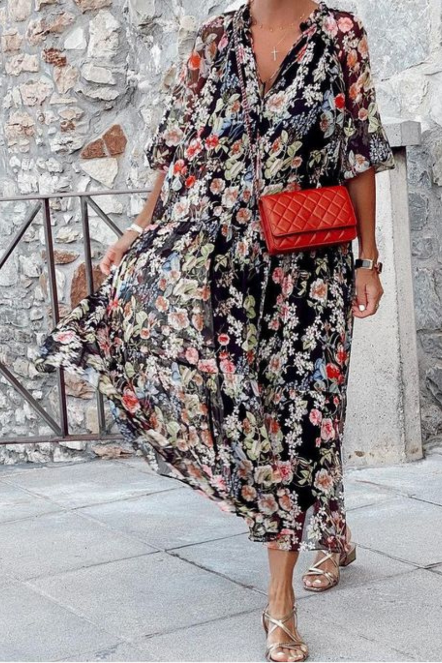 Casual Pofmouw Bloemen Maxi Jurk voor Dames