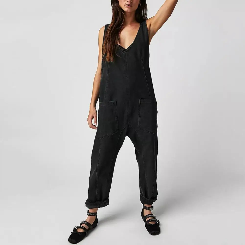 Jumpsuit - Cleo - dames - stijlvolle - denim - casual - met v-hals