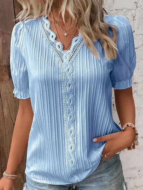 Luna Elegante Kanten Blouse voor Dames Zomerstijl met V-hals