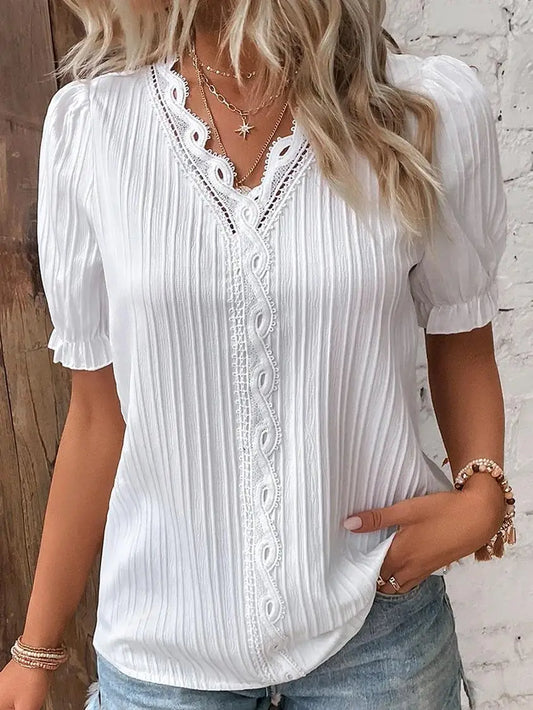 Luna Elegante Kanten Blouse voor Dames Zomerstijl met V-hals