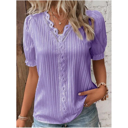 Luna Elegante Kanten Blouse voor Dames Zomerstijl met V-hals