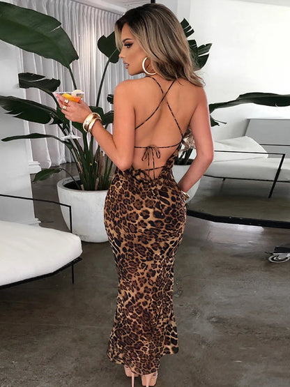 Maxi-jurk Abigail voor Dame: Casual en Sexy Luipaardprint voor de Zomer