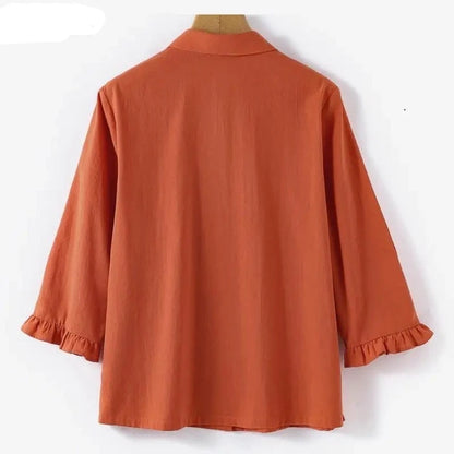 Elegante Dames Blouse met 3/4 Mouwen en Zomerse Tuniek met Lapel