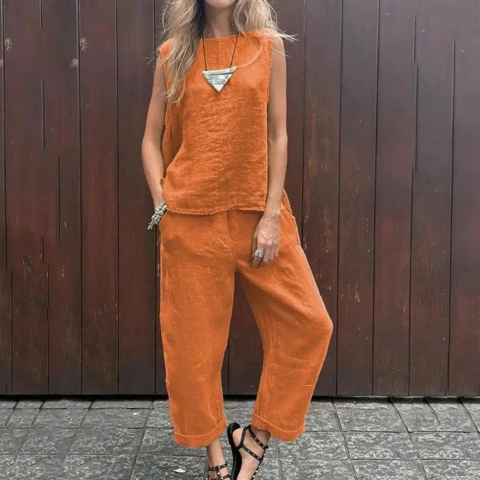 Dames Katoenen Linnen Vest Broek Set