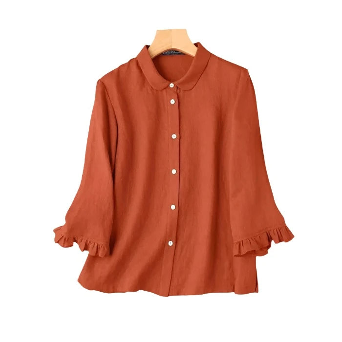 Elegante Dames Blouse met 3/4 Mouwen en Zomerse Tuniek met Lapel