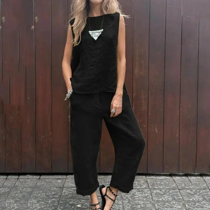 Dames Katoenen Linnen Vest Broek Set