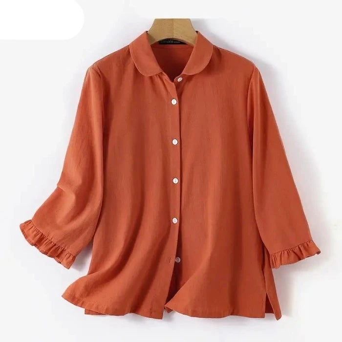 Elegante Dames Blouse met 3/4 Mouwen en Zomerse Tuniek met Lapel