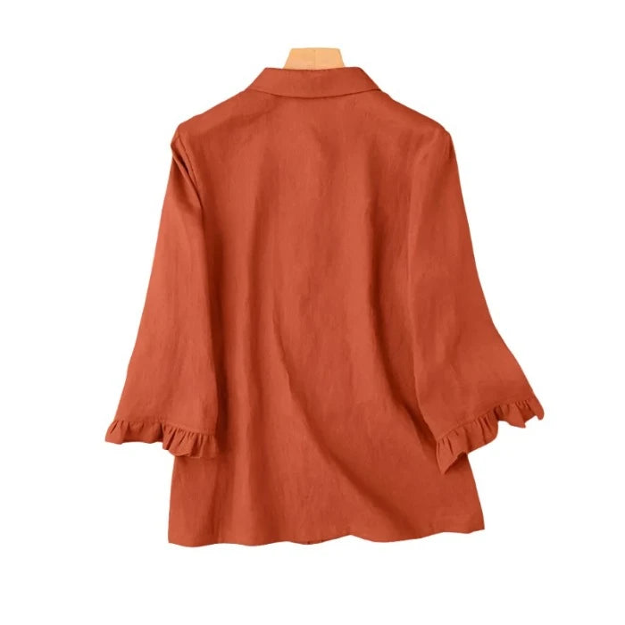 Elegante Dames Blouse met 3/4 Mouwen en Zomerse Tuniek met Lapel